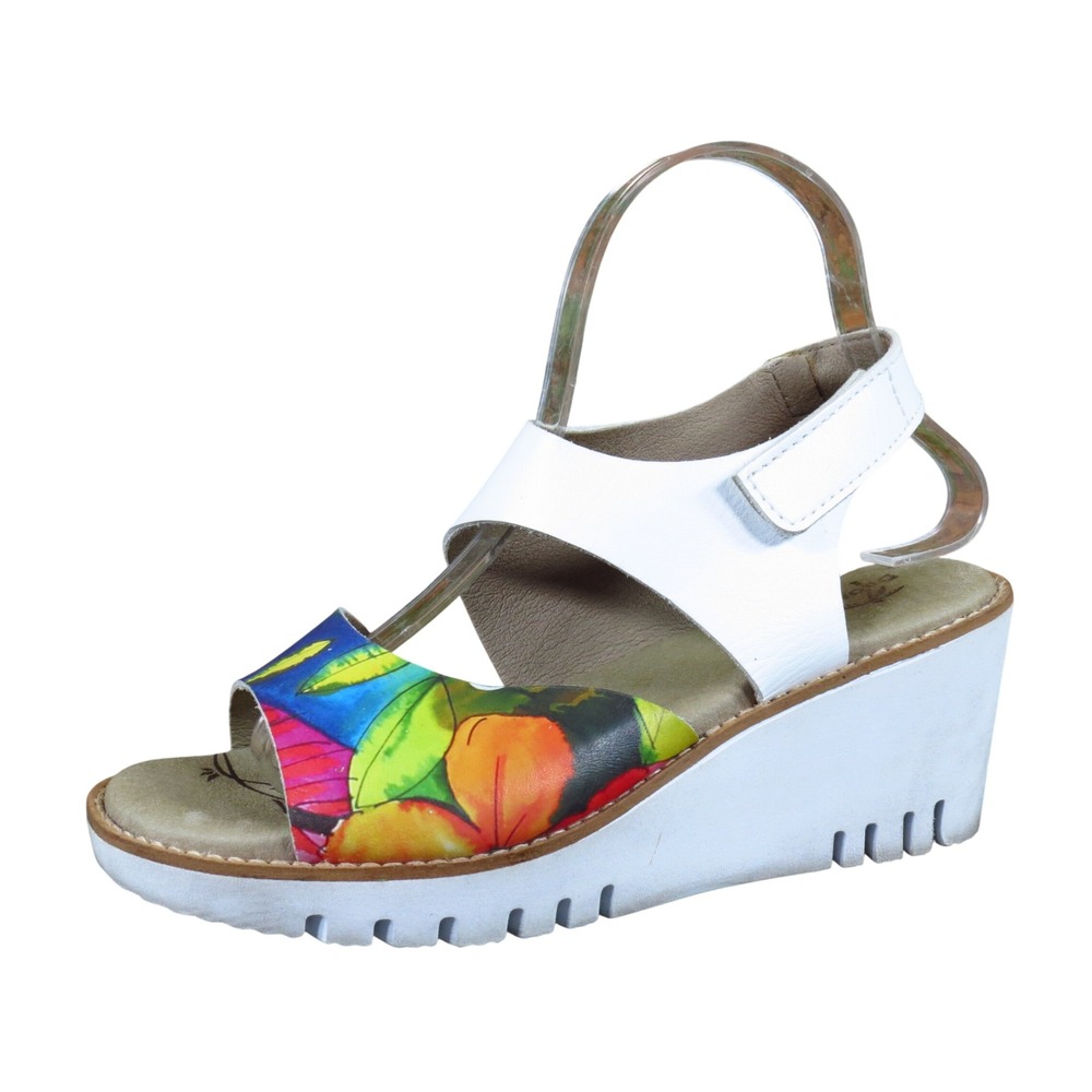 Dromedaris Women Wedge Sandals Size 37 Summer Platform White Floral Leather